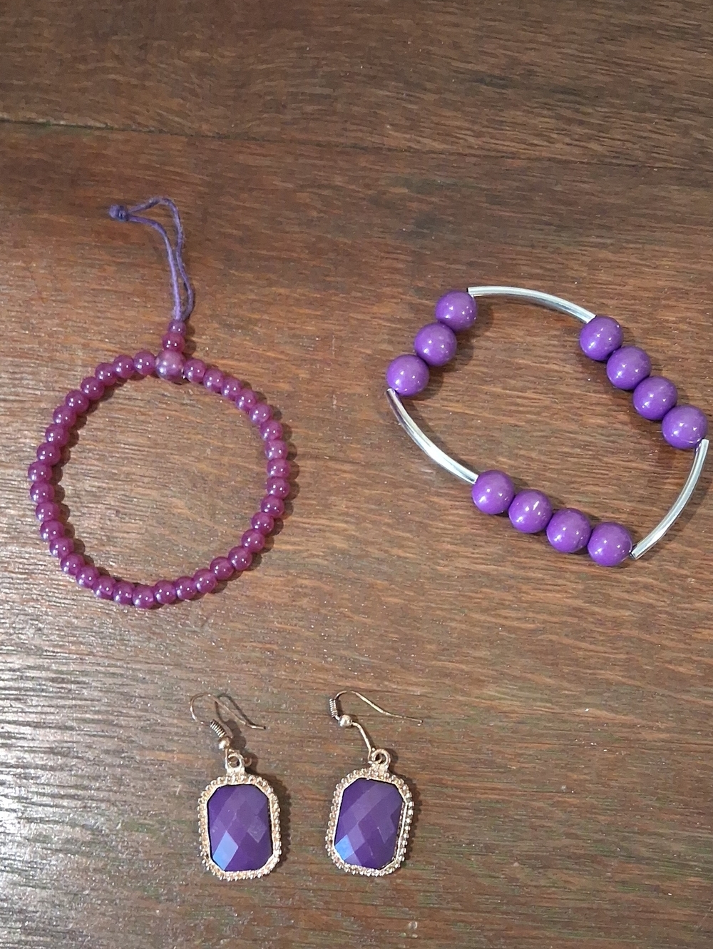 Purple Beaded Bracelets and Earrings Set Costume